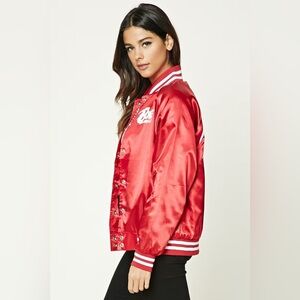 Forever 21 Bowie red satin bomber jacket, size S